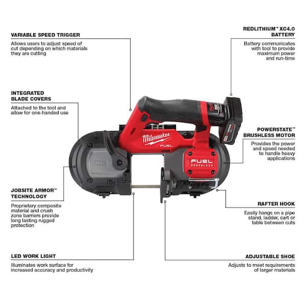M12 FUEL 12V Lithium-Ion Cordless Compact Band Saw XC Kit with One 4.0 Ah Battery, Charger, Bag, and Fan