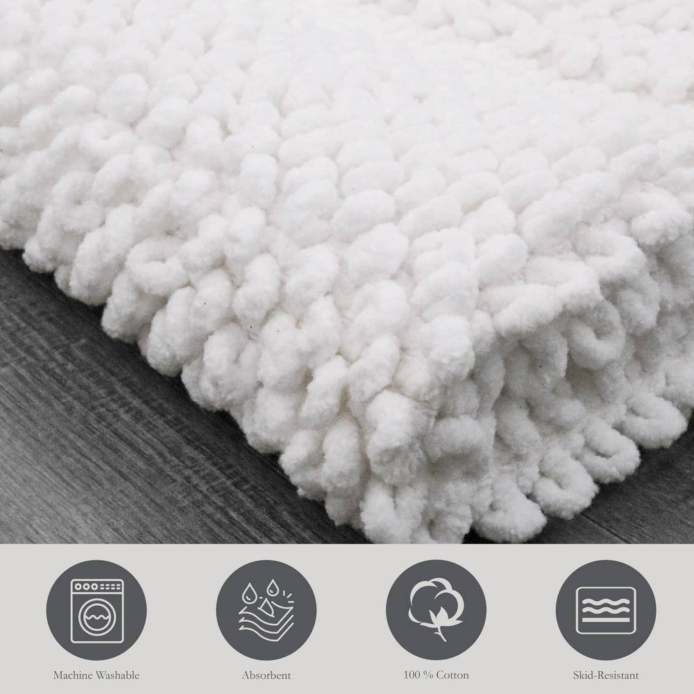 Sophie Border White Cotton Chenille Non-Slip Bath Mat 27" x 45"