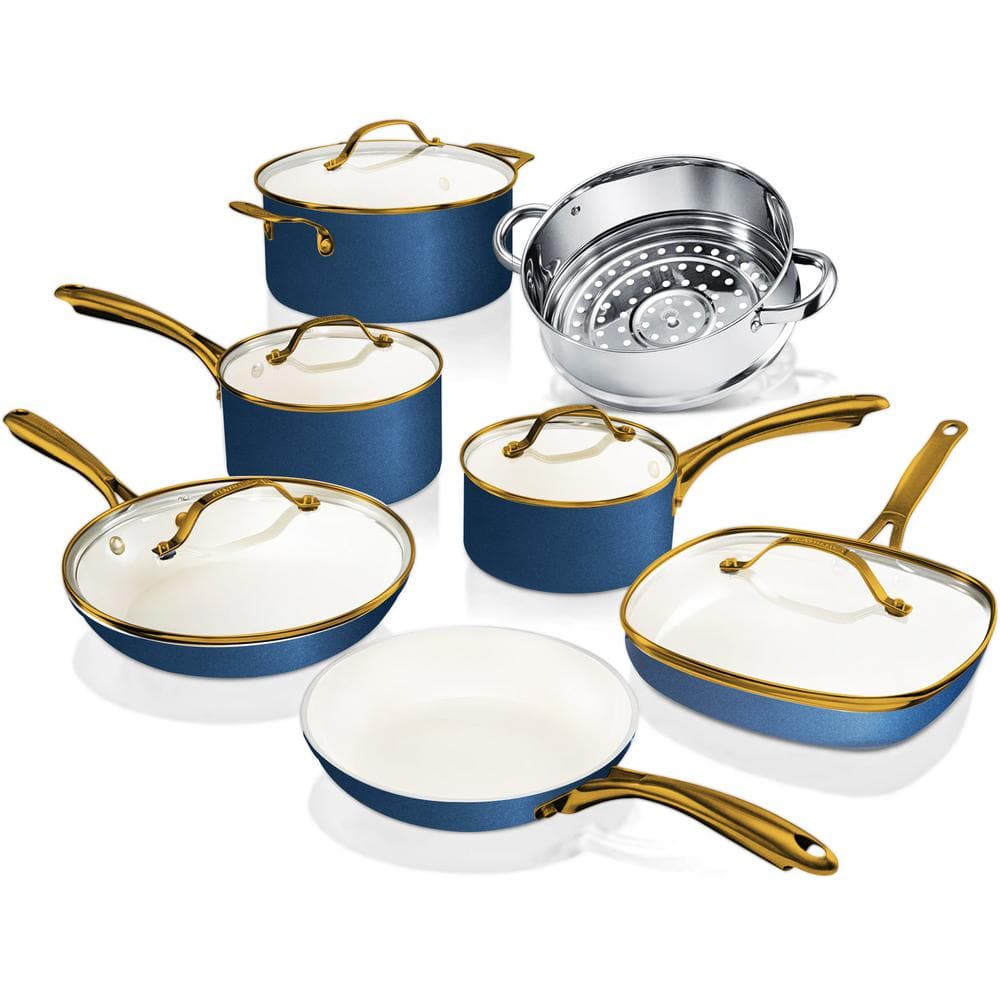 Gotham Steel Pots and Pans Set Natural Ceramic Nonstick Cookware Set 12 Pc Navy