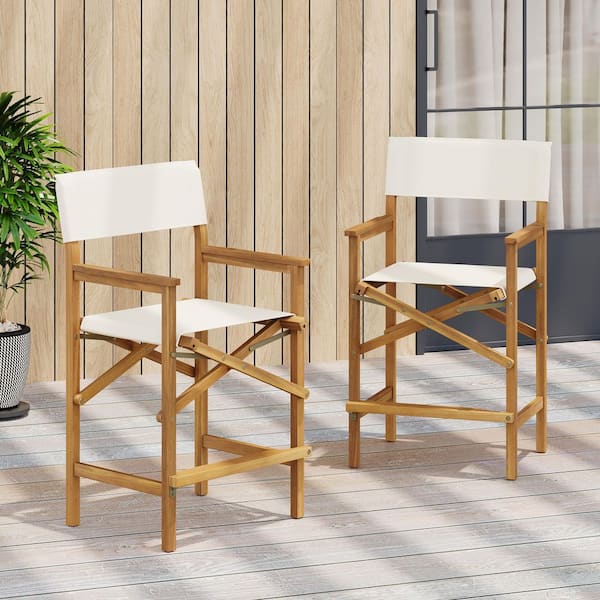 CHRISTOPHER KNIGHT HOME Ringold Modern Patio Solid Wood and Fabric Outdoor Bar Stools, Light Teak + Beige, Set of 2