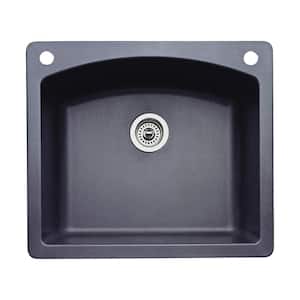 Diamond Dual-Mount Granite 25 in. 2-Hole Single Bowl Kitchen Sink in Anthracite