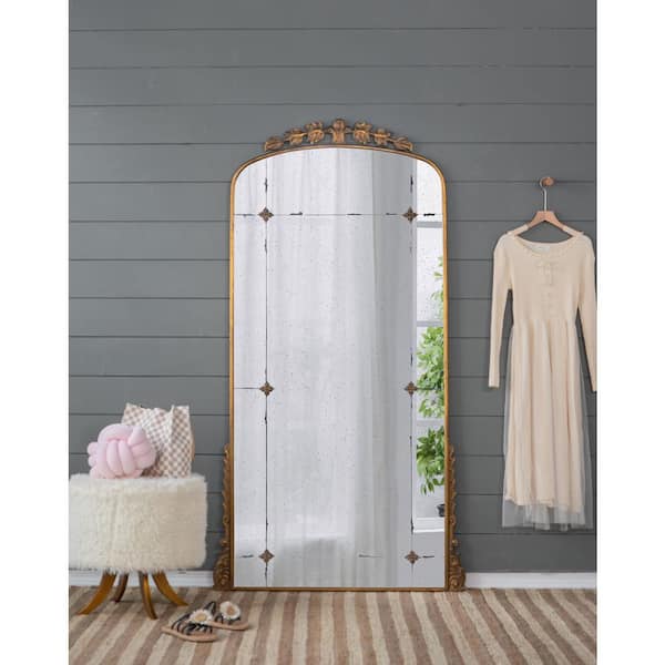 Antique Gold 40 in. W x 76 in. H Metal Lavish Full Length Mirror, Floor Mirror for Living Room, Bedroom