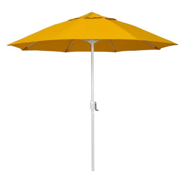 California Umbrella 9 ft. Matted White Aluminum Market Patio Umbrella Fiberglass Ribs and Auto Tilt in Dandelion Pacifica Premium