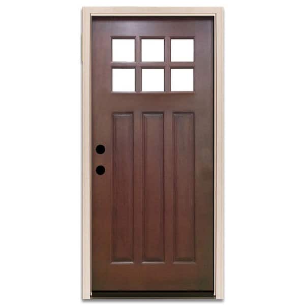 Steves & Sons 36 in. x 80 in. Craftsman 6 Lite Stained Mahogany Wood Prehung Front Door