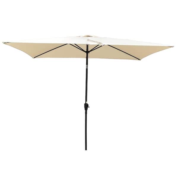 Zeus & Ruta 6 ft. x 9 ft. Tan Outdoor Patio Waterproof Market Umbrella with Crank and Push Button Tilt for Garden Backyard