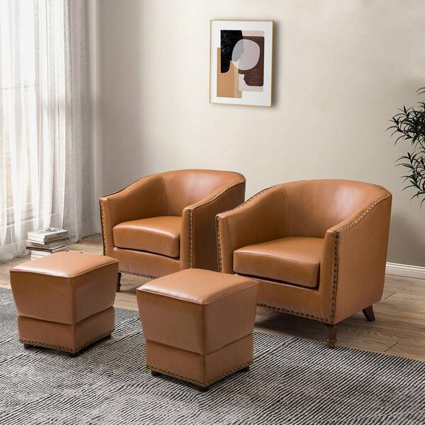 camel leather chair and ottoman