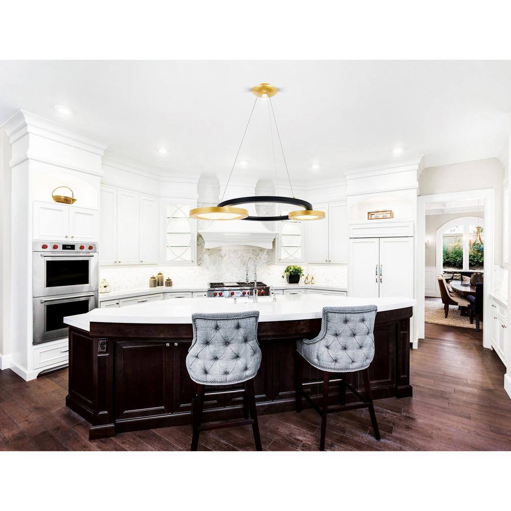 Deux Lunes 37-Inch Black and Brass LED Chandelier