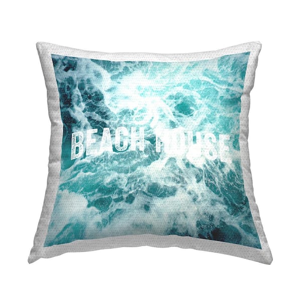 Stupell Industries Blue Beach House Ocean Foam Typography Blue Square Outdoor Throw Pillow