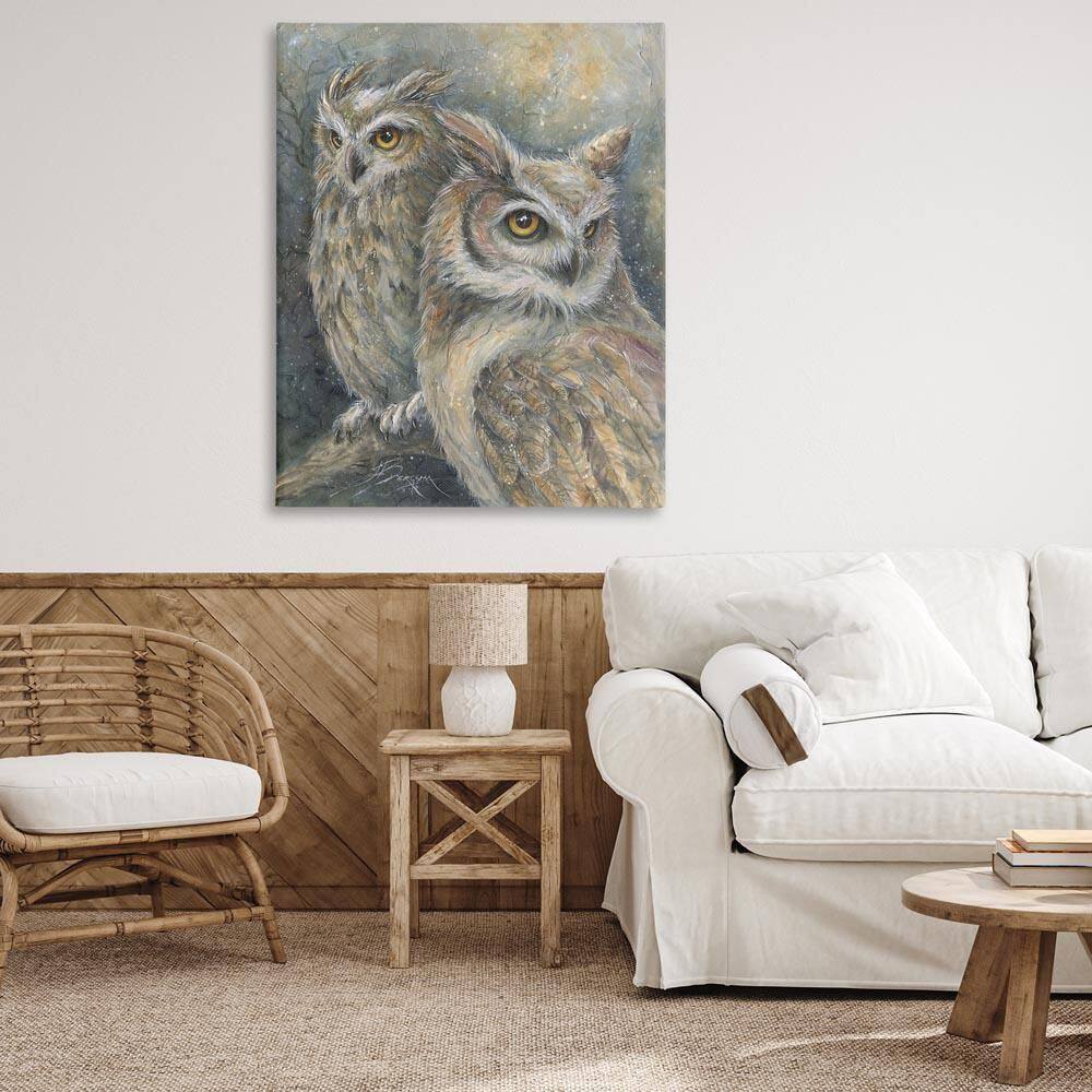 Neutral Feathered Owl Pair by Jody Bergsma Unframed Animal Graphic Art Print 48 in. x 36 in. price history on PriceWatchPro