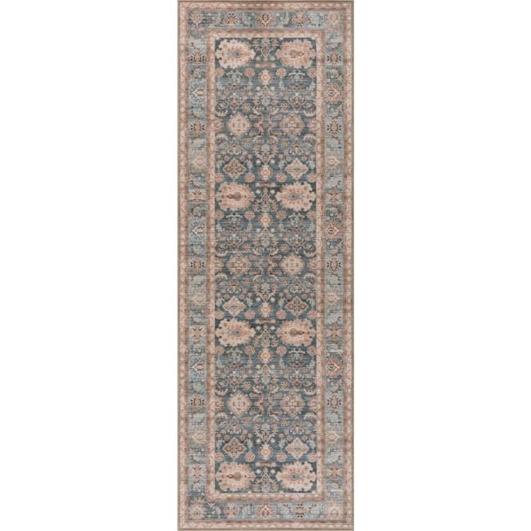 Lioraelle Traditional Washable Area Blue 3 ft. x 8 ft. Indoor Runner Rug