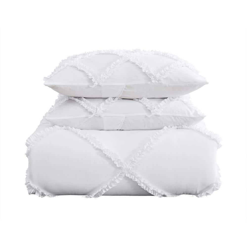 White Twin Microfiber Comforter Set with Frills