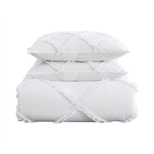 Laura Ashley Norah Solid 3-Piece White Microfiber King Comforter