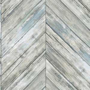 Herringbone Wood Boards Blue and Tan Peel and Stick Wallpaper (Covers 28.18 sq. ft.)