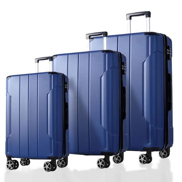 3-Piece Blue Expandable ABS Hardshell Luggage Set with TSA Lock and Reinforced Corner Bumpers