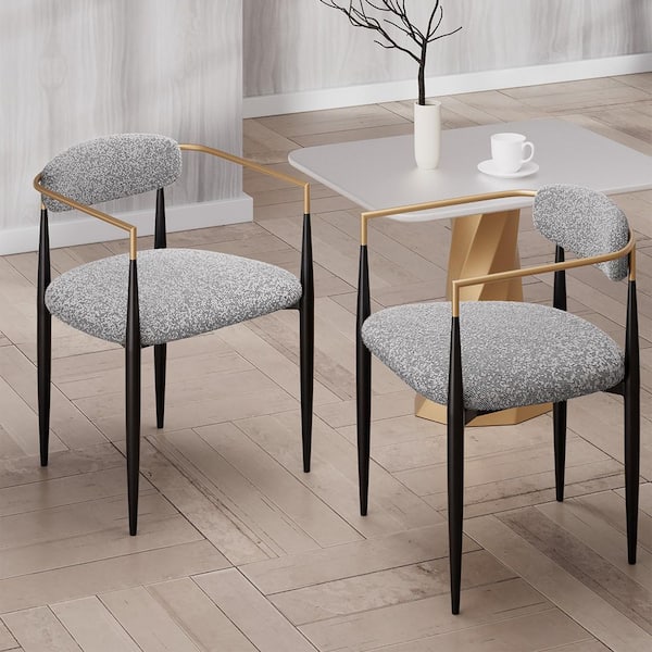 Morden Fort Modern Grey Boucle Cushion Seat Dining Chair Set of 2, Metal Frame Armchair for Kitchen, Living Room, Bedroom