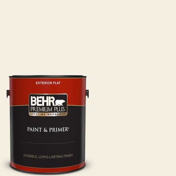 BEHR PREMIUM PLUS 1 gal. #12 Swiss Coffee Flat Exterior Paint & Primer
