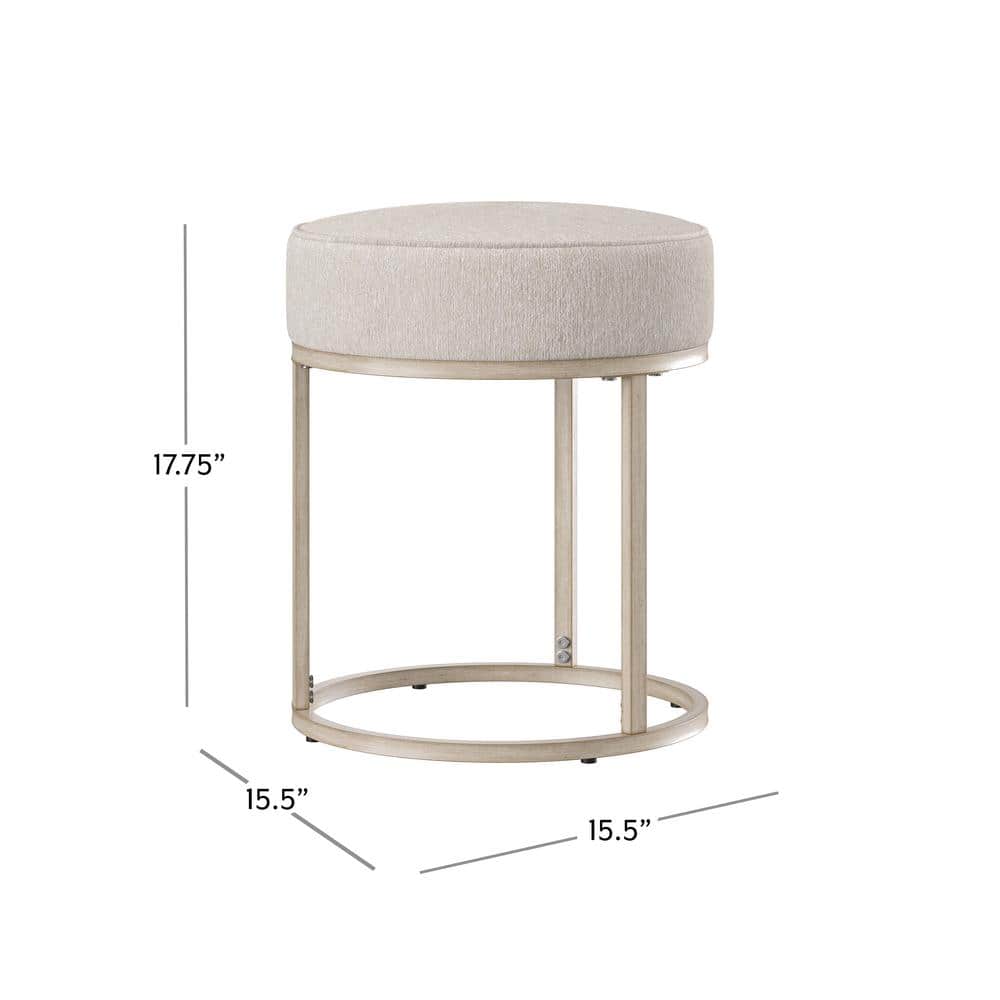18" Bone White Upholstered Metal Vanity Stool with Round Seat