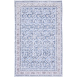 Tuscon Blue/Rust 9 ft. x 12 ft. Machine Washable Border Geometric Area Rug