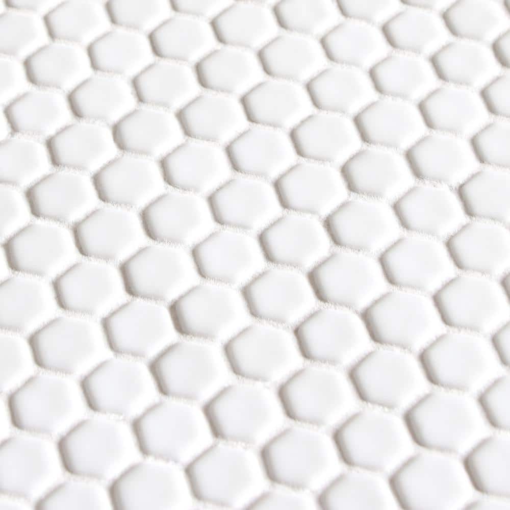 White Matte Hexagonal Recycled Glass Mosaic Tile