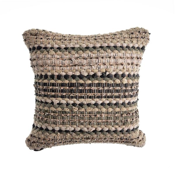 LR Home Loop Beige and Brown Stripes Hypoallergenic Polyester 18 in. x 18 in. Indoor Throw Pillow