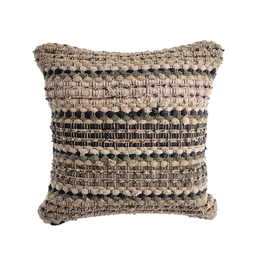 Loop Beige and Brown Stripes Hypoallergenic Polyester 18 in. x 18 in. Indoo