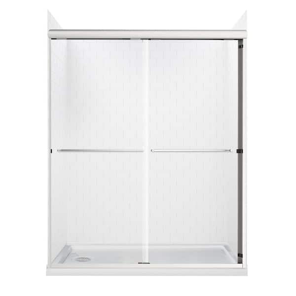 CRAFT + MAIN 60 in. L x 32 in. W x 78 in. H Left Drain Alcove Sliding Shower Stall Kit in White Subway and Brushed Nickel Hardware