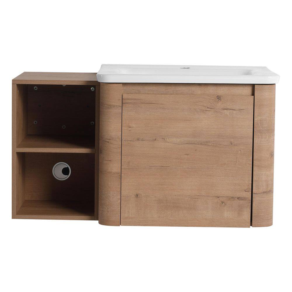 36 in. Wall-Mounted Imitative Oak Bath Vanity with White Ceramic Top and Storage Shelves Unassembled price history on PriceWatchPro