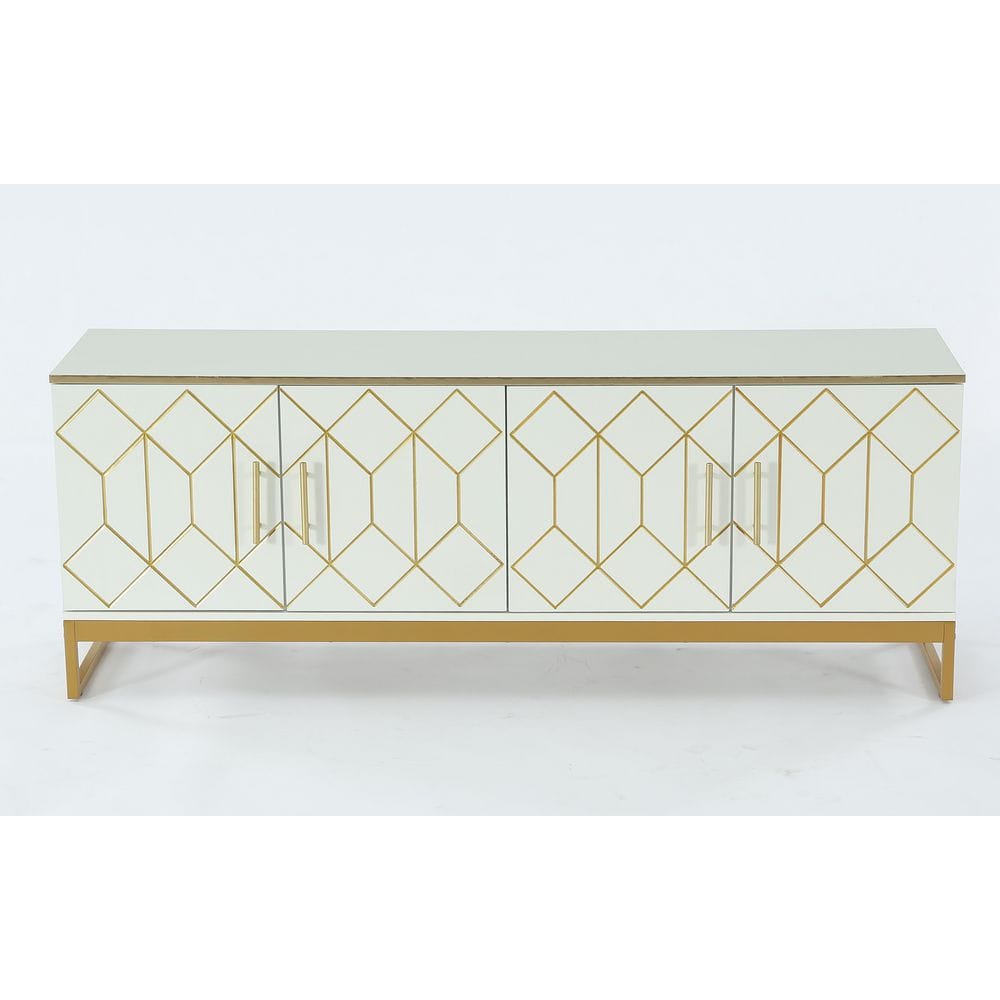 BYBLIGHT Ezlynn 63 in. White Gold TV Stand Wood Entertainment