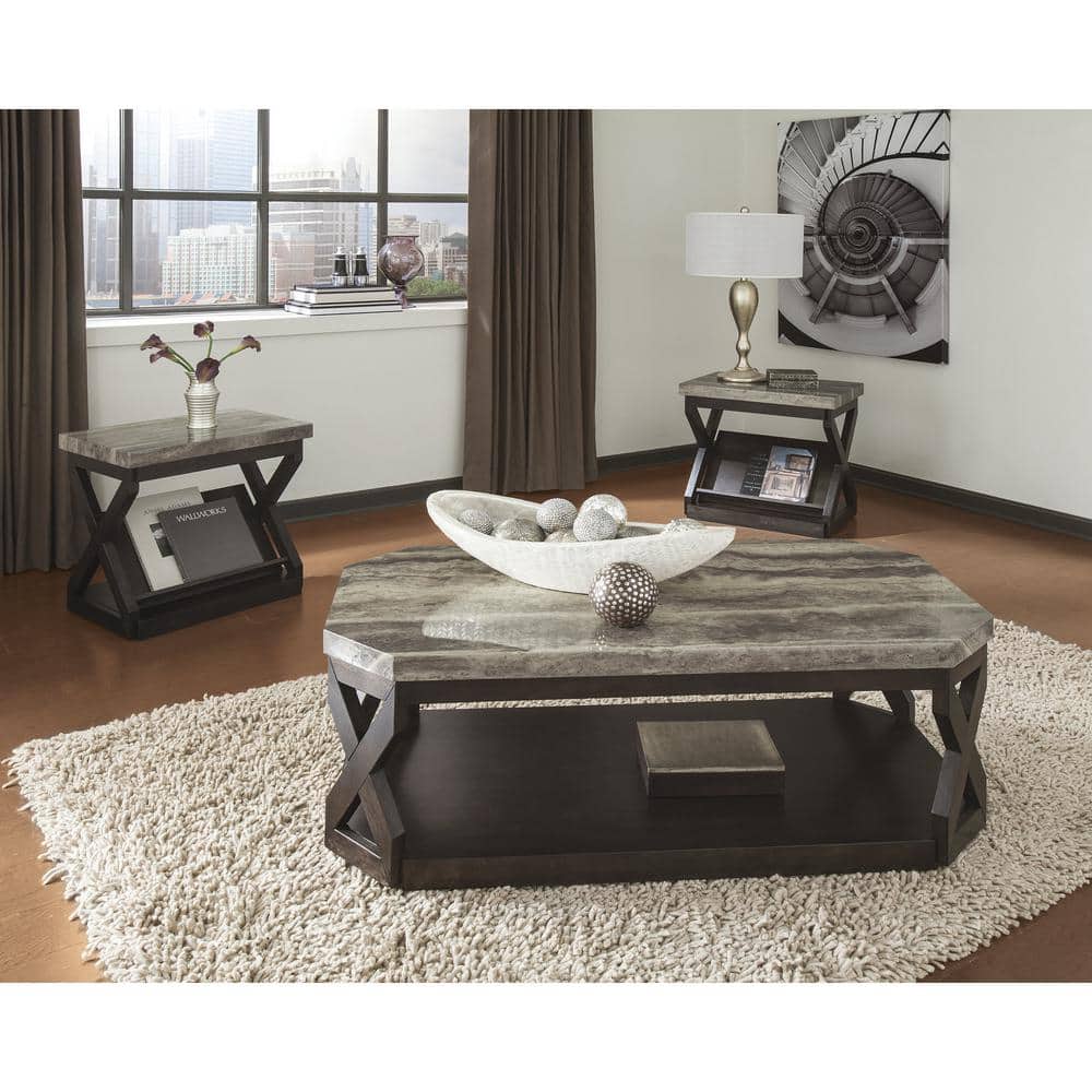 Radilyn Faux Marble Brown Rectangular 3-Piece Table Set