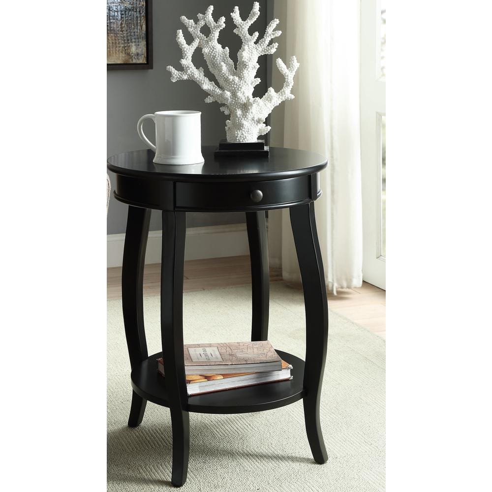 Round Solid Wood Black End Table with Storage - 18"x24"