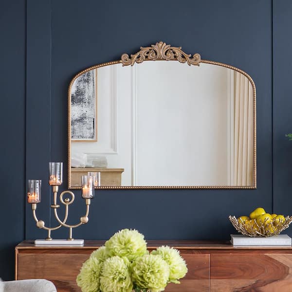 Gold 40 in W x 31.5 in. H Art Deco Arch Glass Framed Mirror Wall Mirror Wall Decor Mirror