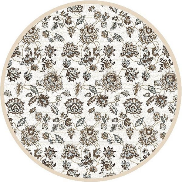 Pisa Bone 5 ft. Round Traditional Floral Area Rug