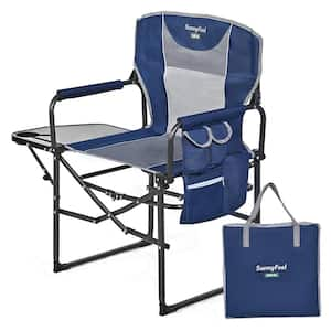 Extra Large Portable Folding Chair with Side Table, Navy