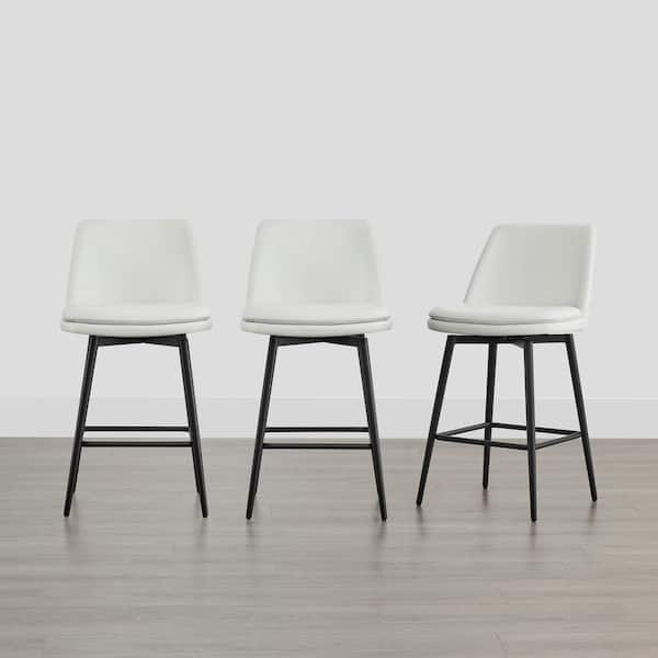 Spruce & Spring 27 in. Cecily White High Back Metal Swivel Counter Stool with Faux Leather Seat (Set of 3)