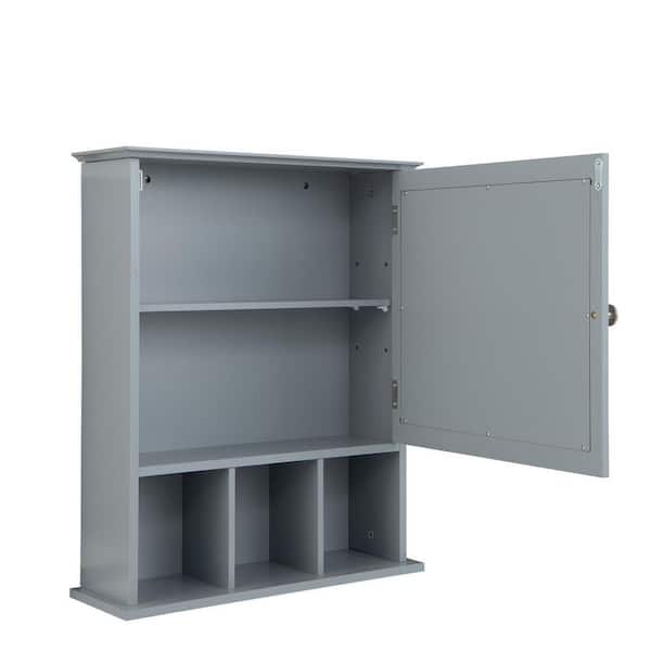 Gymax Mirrored Medicine Cabinet Bathroom Wall Mounted Storage W/Adjustable Shelf Grey