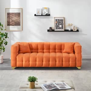 80 in. Wide Square Arm Faux Leather Rectangle Modern Upholstered Sofa in Orange