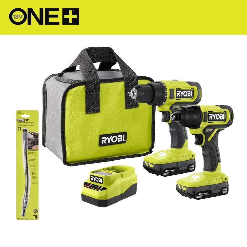 ONE+ 18V Cordless 2-Tool Combo Kit with Drill/Driver, Impact Driver, (2) Batteries, Charger, and 11 in. Bit Holder