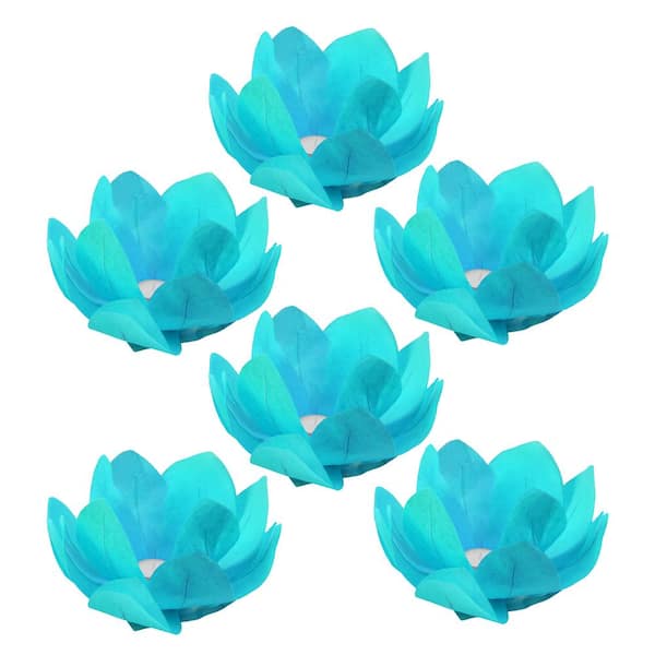 LUMABASE Turquoise Floating Lotus Lanterns (6-Count)