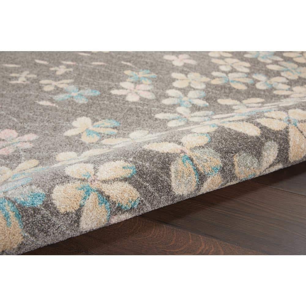 Elysian Blooms Easy-Care Grey/Beige Floral Area Rug 5' x 7'