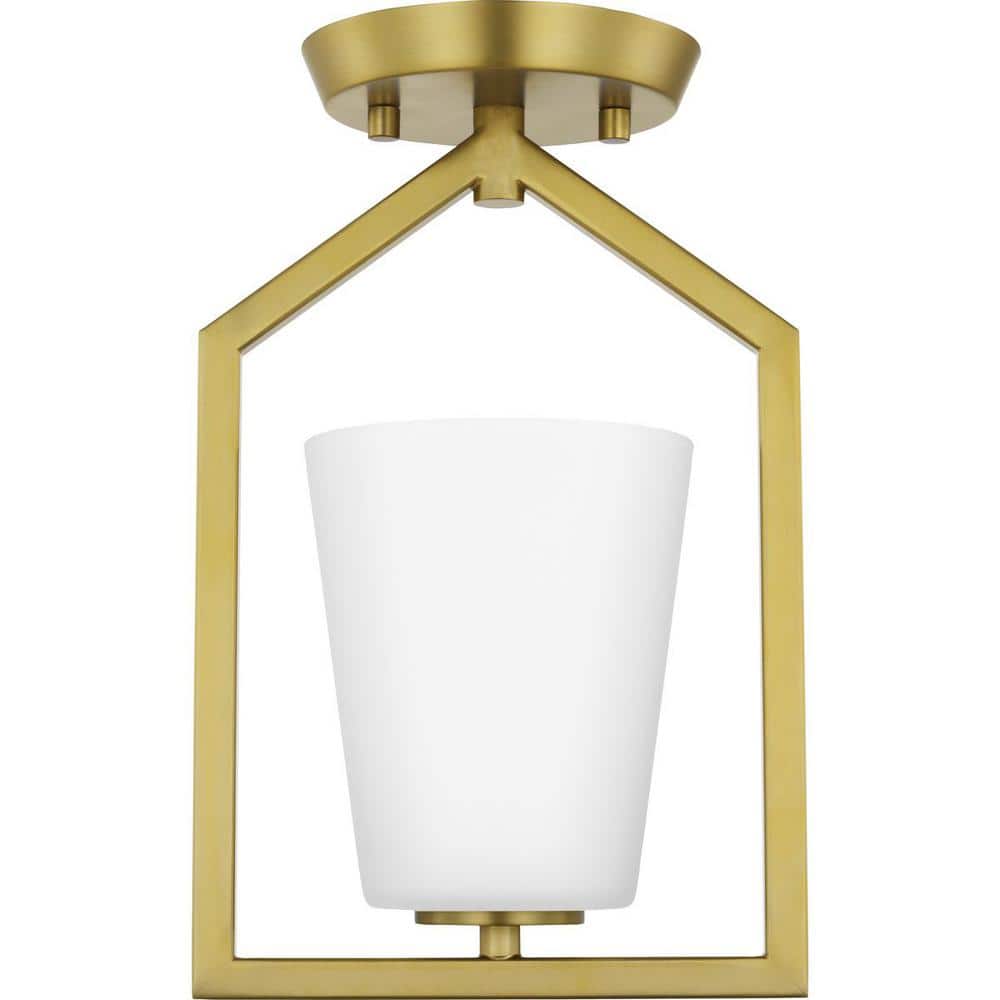 Brushed Gold and Glass Semi-Flush Mount Light