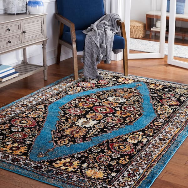 Vintage Hamadan 3 ft. x 5 ft. Blue/Black Geometric Medallion Area Rug
