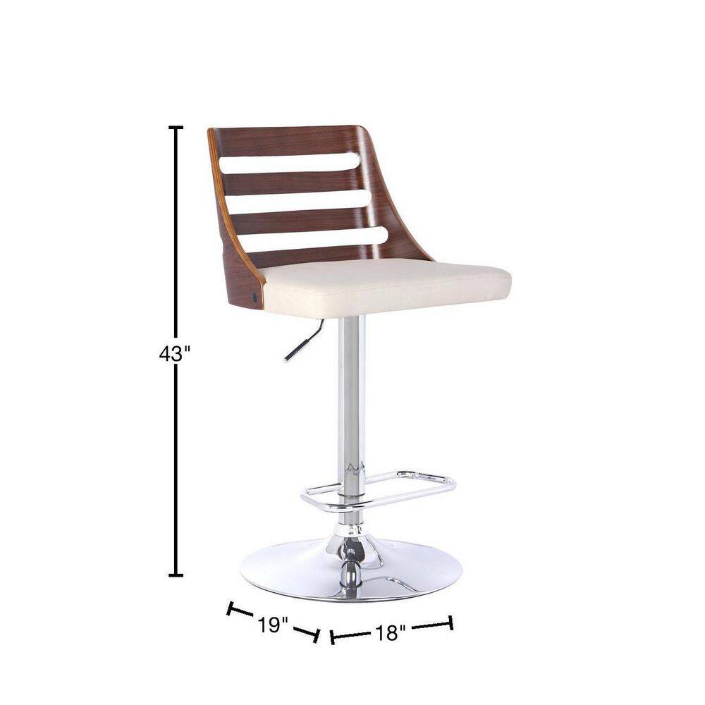 Storm Adjustable Swivel Bar Stool in Cream Faux Leather and Chrome