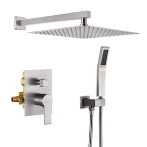 Single-Handle 1-Spray Square Shower Faucet with 12 in. Shower Head and Hand Shower in Brushed Nickel (Valve Included)