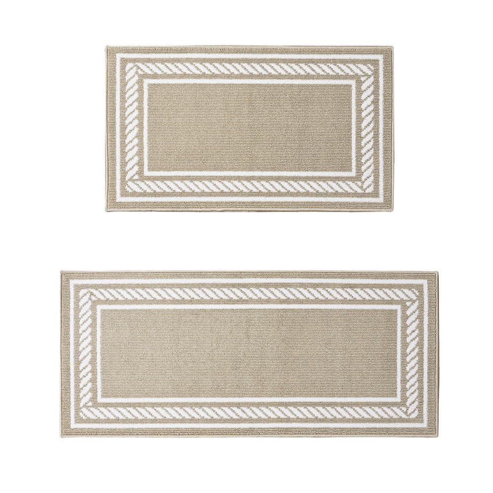 Nautica Washable Skid Resistant Beige /White 2.2 ft. x 4 ft. / 2.2