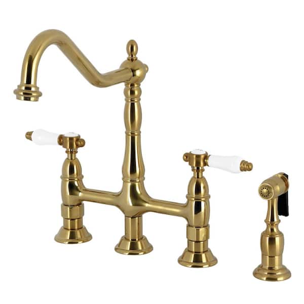 Bel-Air 2-Handle Bridge Kitchen Faucet in Brushed Brass