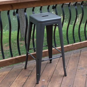 30 in. Gunmetal Metal, Backless, Zinc Plated, Outdoor Use Bar Stool (Set of 4)
