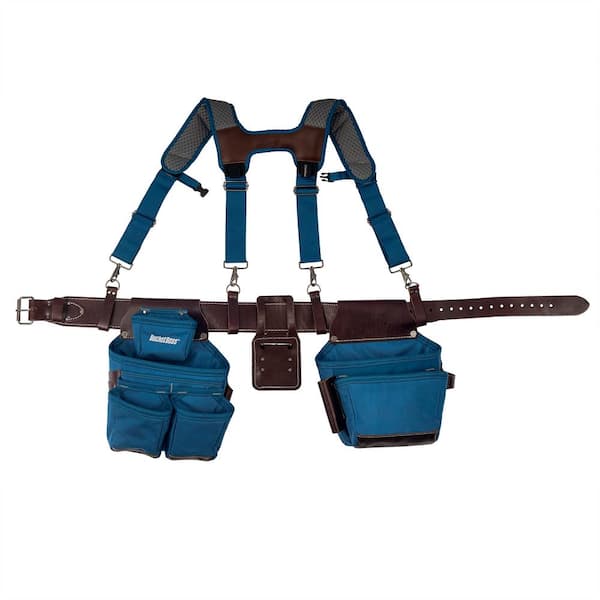 2-Bag Hybrid Suspension Rig Work Tool Belt with Suspenders in Blue