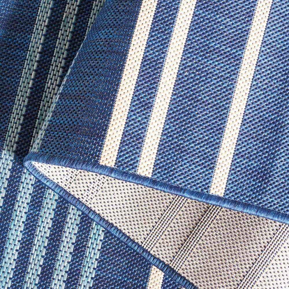 Navy and Blue Striped Rectangular Synthetic Indoor/Outdoor Rug, 8' x 11'