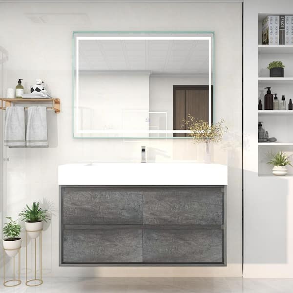 BV Better Vanity Saggie 47 in. W. x 20 in. D x 28 in. H Single Sink Floating Bath Vanity in Smoke Oak with White Acrylic Top