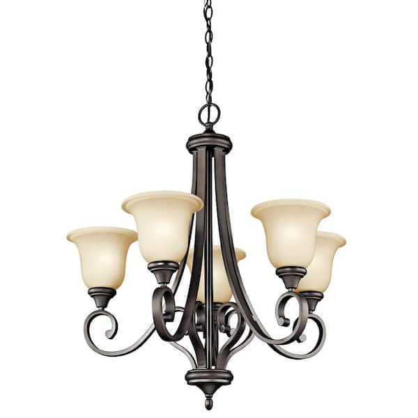 KICHLER Monroe 27.5 in. 5-Light Olde Bronze Traditional Shaded Bell Chandelier for Dining Room